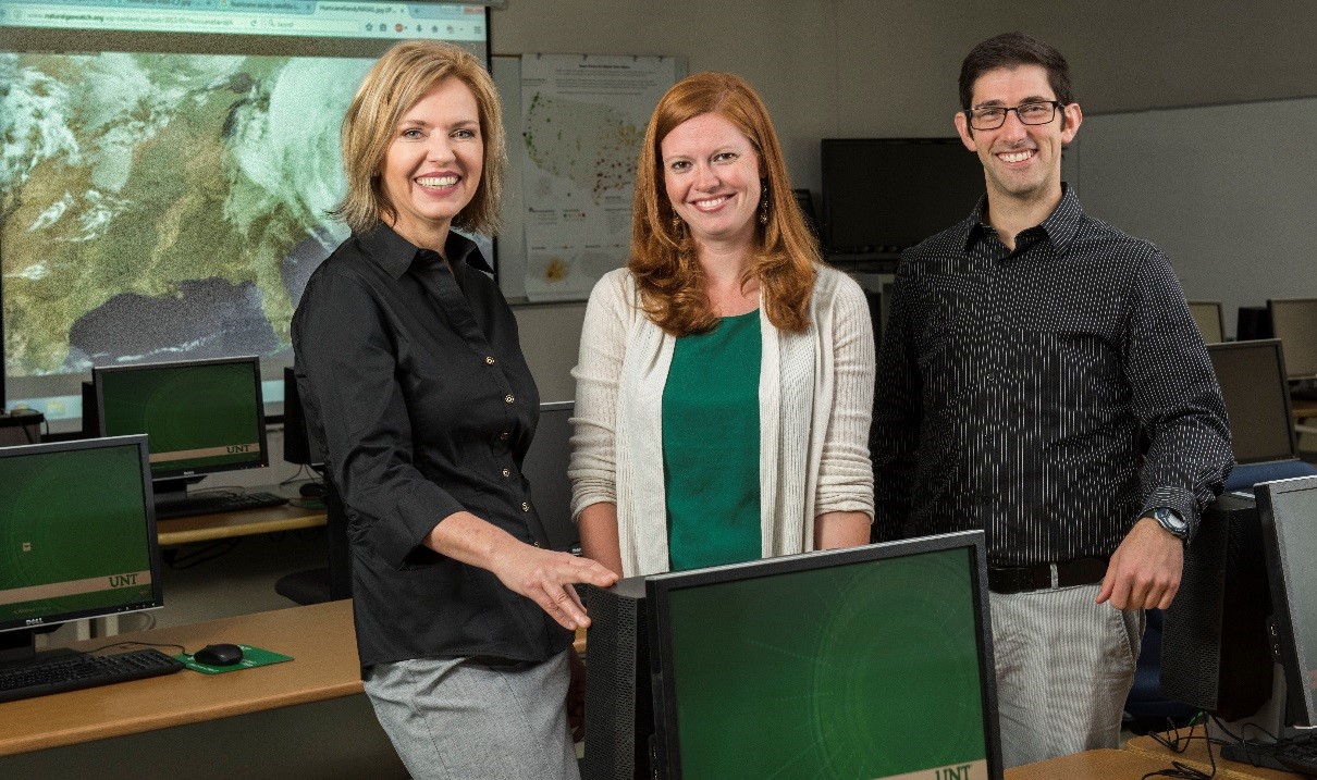 University of North Texas doctoral student Britt-Janet Kuenanz (left) and faculty members in UNT's Department of Emergency Management and Disaster Science, Laura Siebeneck and Ronald Schumann will research what encourages individuals impacted by disasters to stay or return to their communities, and what barriers prevent them from staying or returning. 